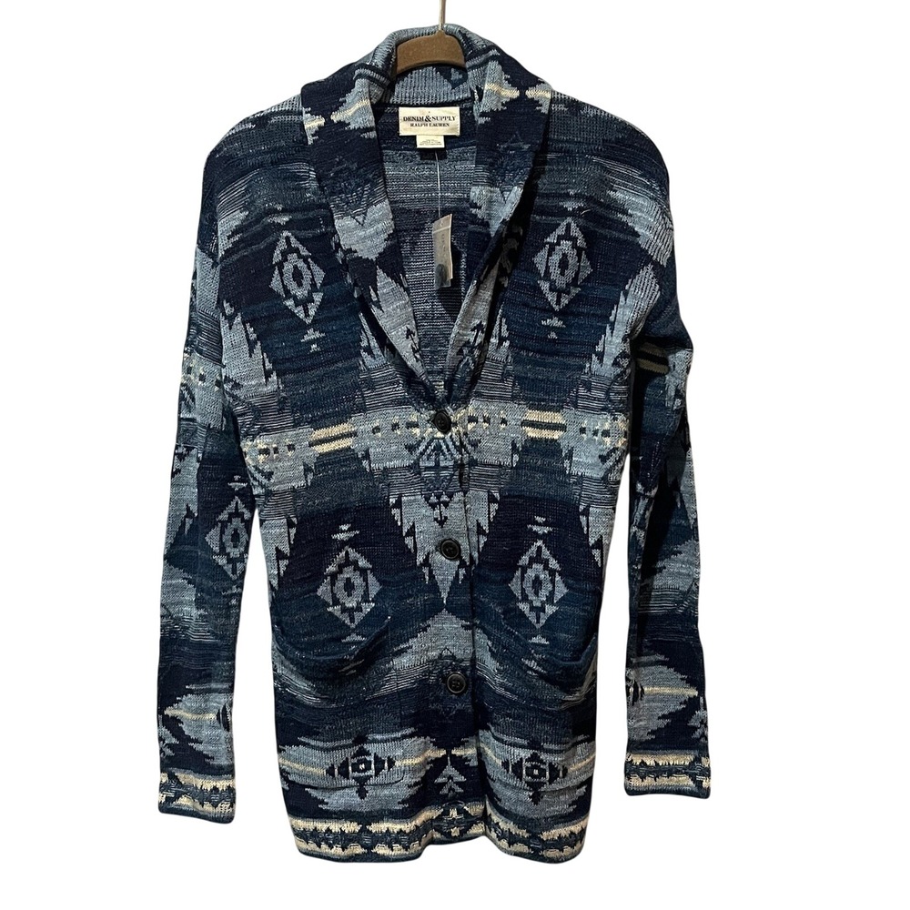 Ralph Lauren‎ Denim & Supply Cardigan Women's XS Blue Aztec Southwestern NWT